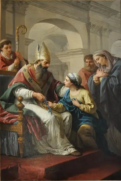 Saint Germain l'Auxerrois remettant une médaille à Sainte Geneviève - Louis Jean François Lagrenée