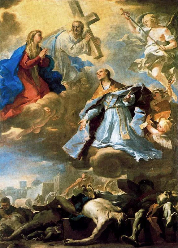 Saint Janvier Intercedes with the Virgin, Christ, and the Eternal Father for the plague. - Luca Giordano