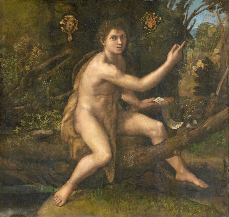 Saint John the Baptist in the Desert Pointing to the Cross of the Passion - Raphael Sanzio