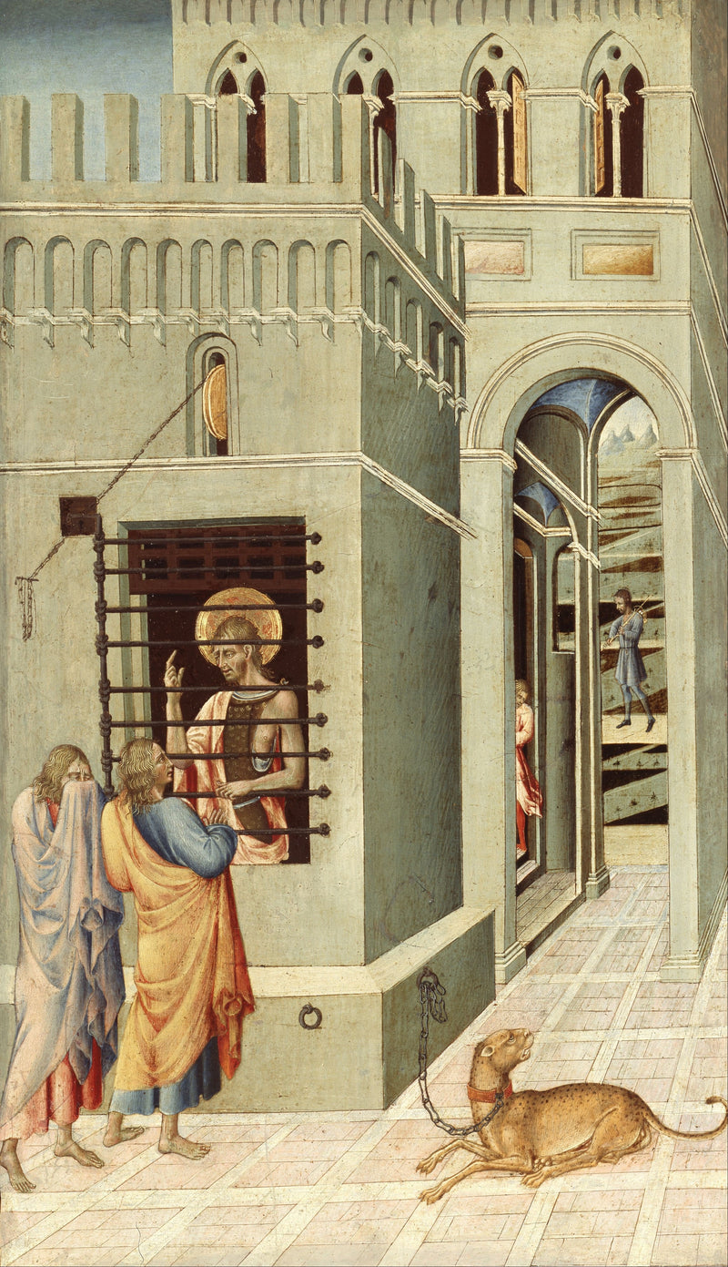 Saint John the Baptist in prison receives the visit of two disciples - Giovanni di Paolo