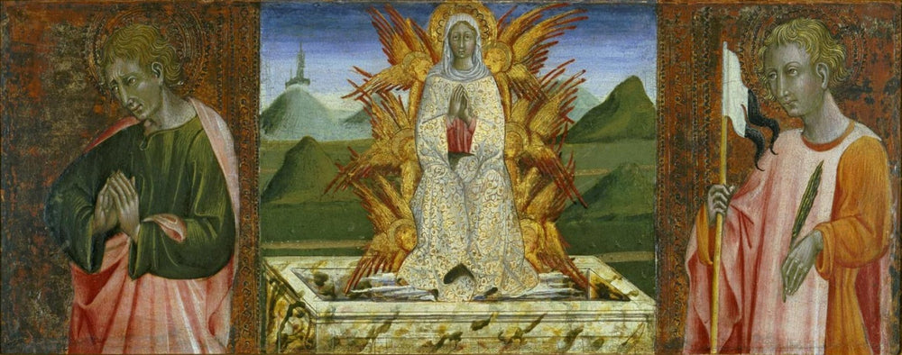 Saint Jean l'Évangéliste, l'Assomption de la Vierge et saint Ansanus - Giovanni di Paolo image 1 reproduction de peinture à l’huile