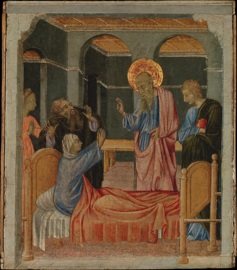 Saint John the Evangelist Lifts Drusiana - Giovanni di Paolo