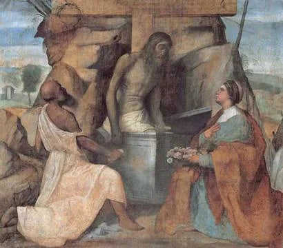 Saint Jerome and Saint Dorothy adore Christ in the tomb - Alessandro Bonvicino