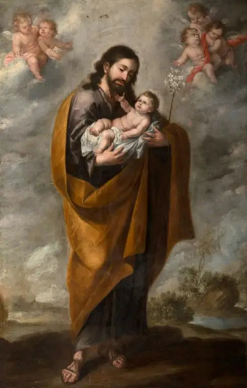 Saint Joseph with the Child Savior (Angels in the Clouds) - Bartolomé Esteban Murillo