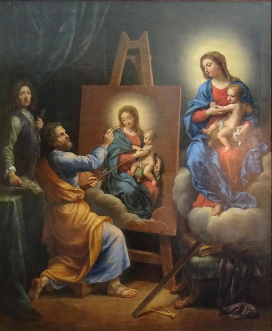 Saint Luke painting the Virgin with Mignard's Self-Portrait - Pierre Mignard