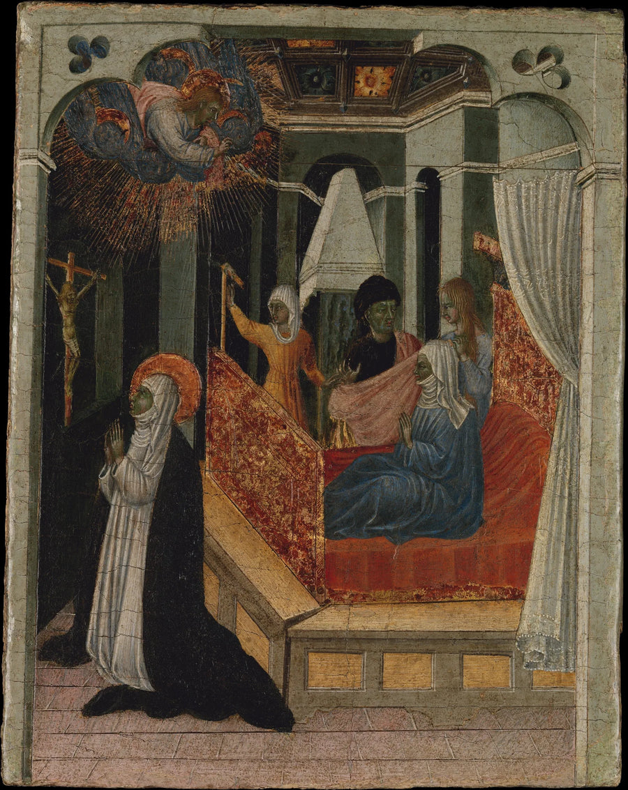 Saint Catherine of Siena praying to Christ to resurrect her mother - Giovanni di Paolo