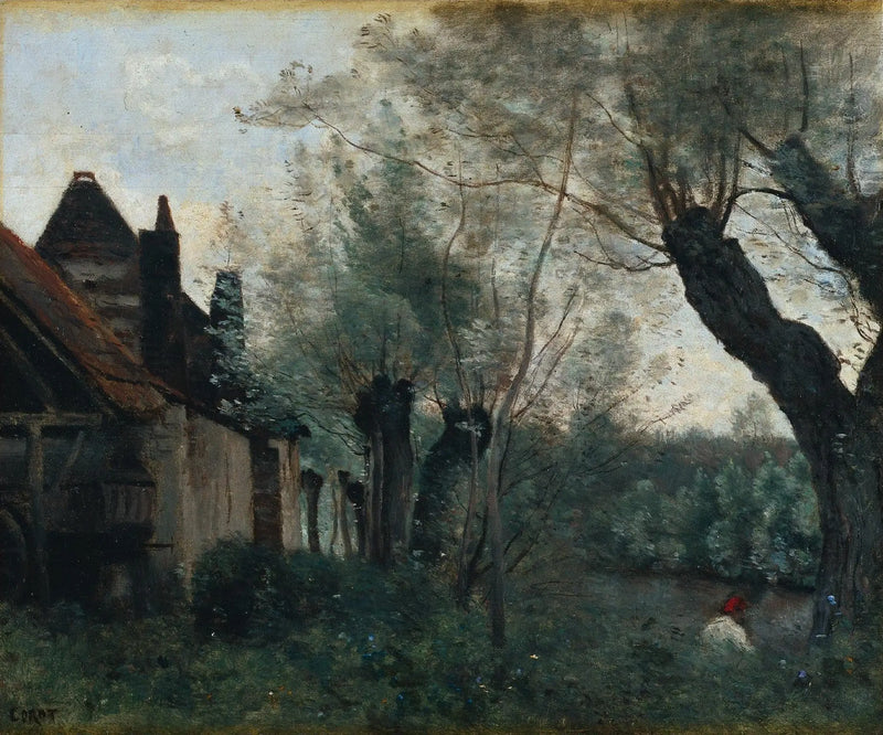 Sainte-Catherine-lez-Arras, willows and thatched cottages - Jean-Baptiste Camille Corot