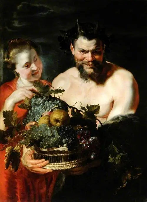 Satyr and a girl with a basket of fruits - Peter Paul Rubens