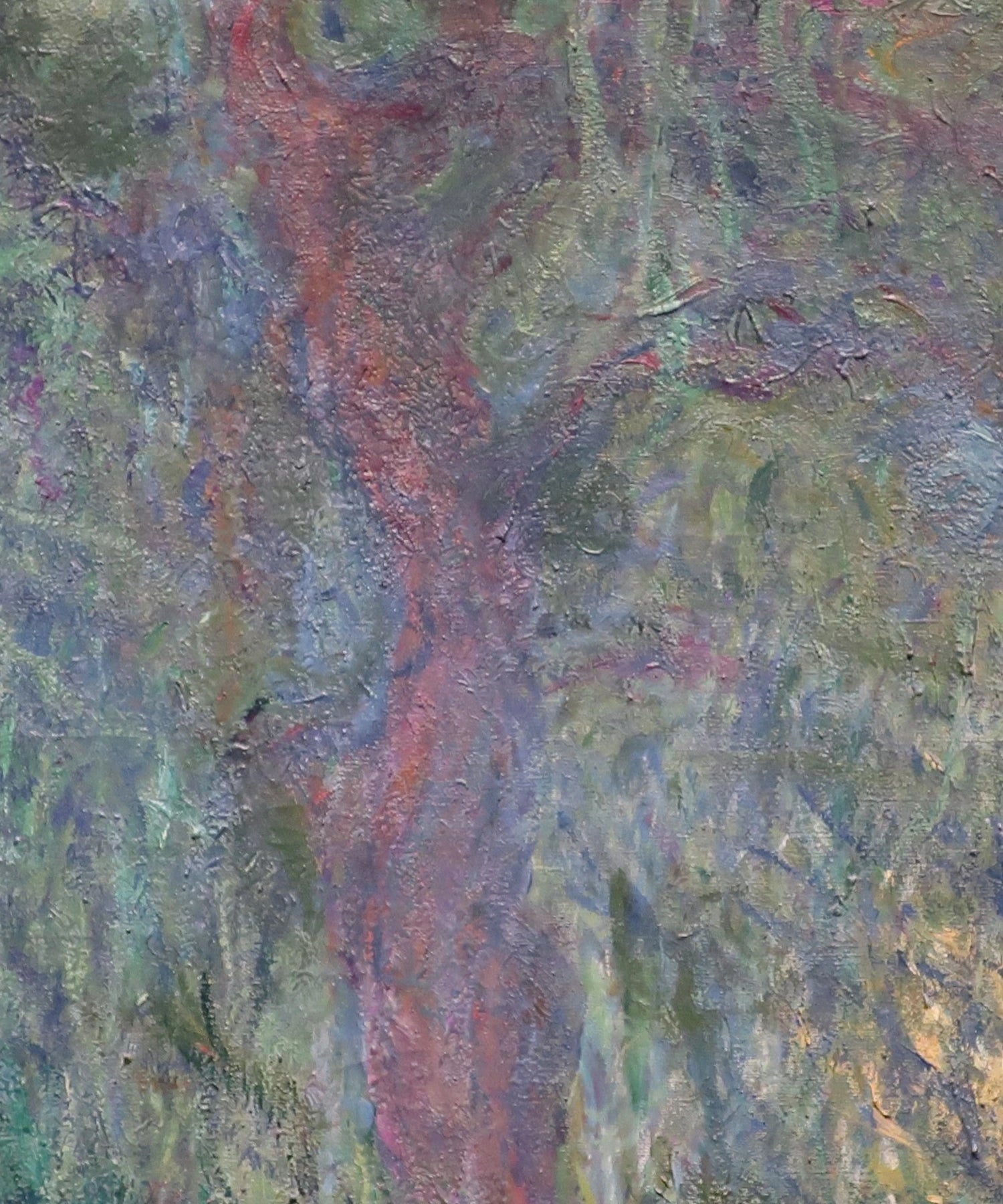 Détail du tronc rouge et des rameaux du Saule pleureur W1877 de Claude Monet