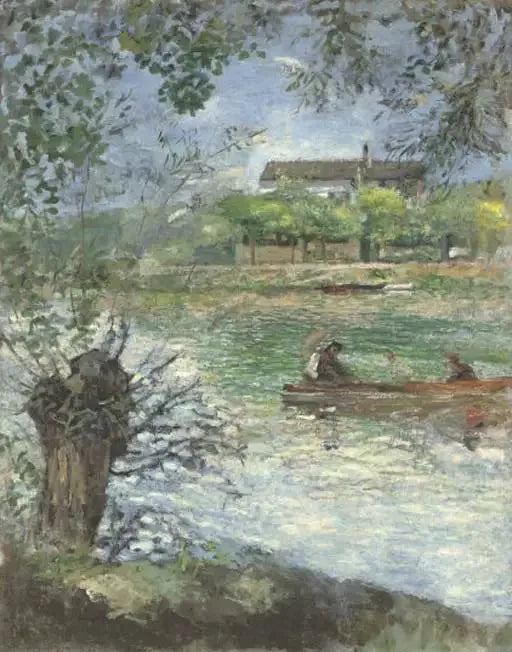 Willows and Figures in a Boat - Pierre-Auguste Renoir