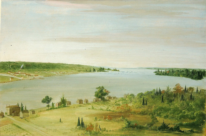Sault Ste. Marie, showing the American garrison in the distance - George Catlin