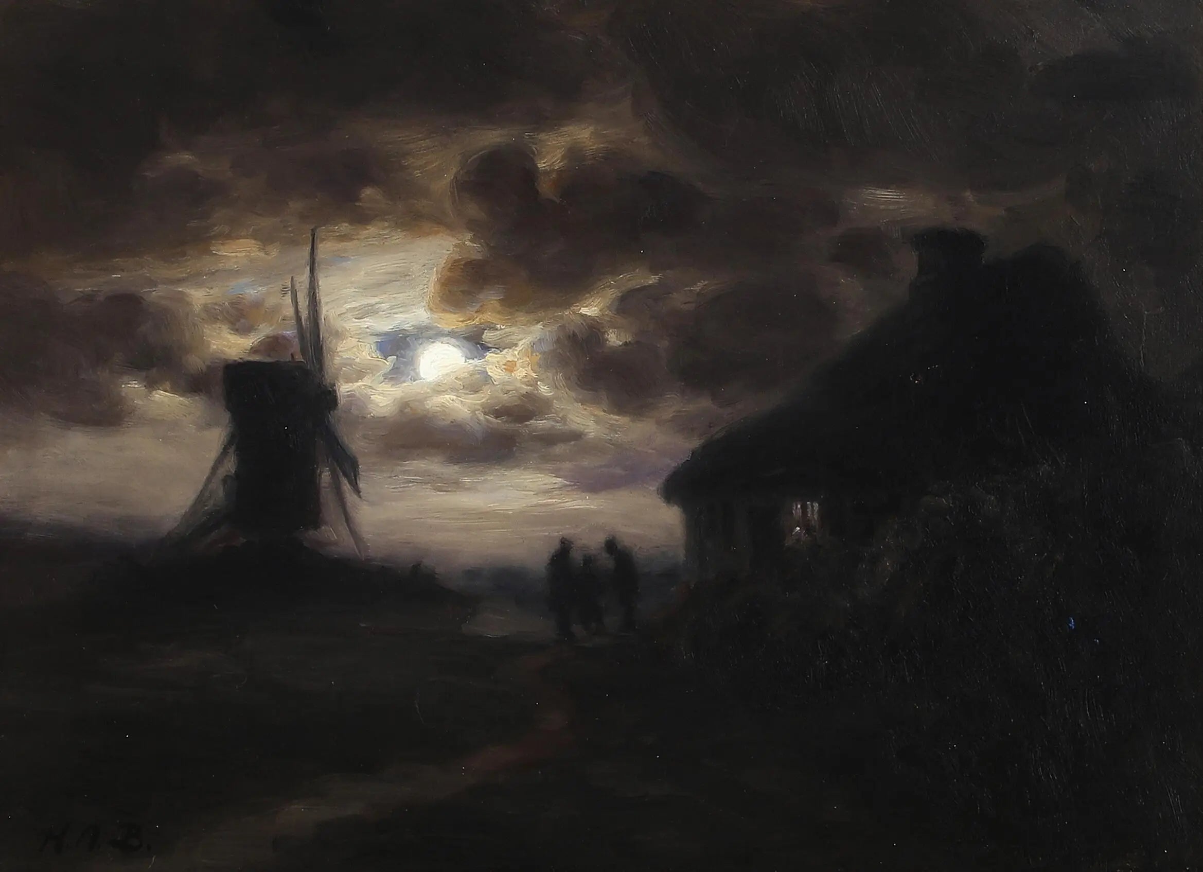 Scène au clair de lune avec un moulin. - H. A. Brendekilde - Alpha Reproduction