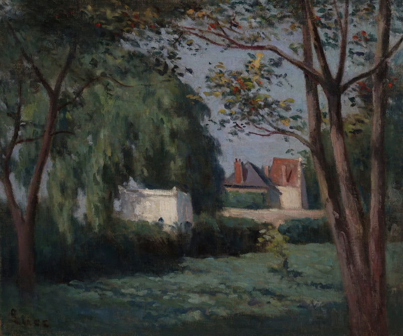Rustic scene with three houses and a tree - Maximilien Luce