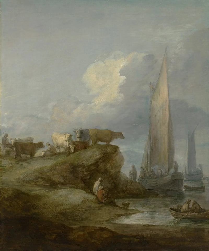 Coastal scene with ships and livestock - Thomas Gainsborough