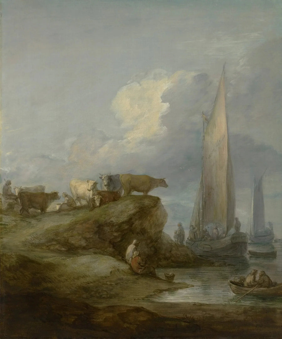 Coastal scene with ships and livestock - Thomas Gainsborough