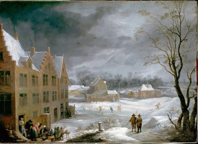 Winter scene with a man killing a pig - David Teniers the Younger