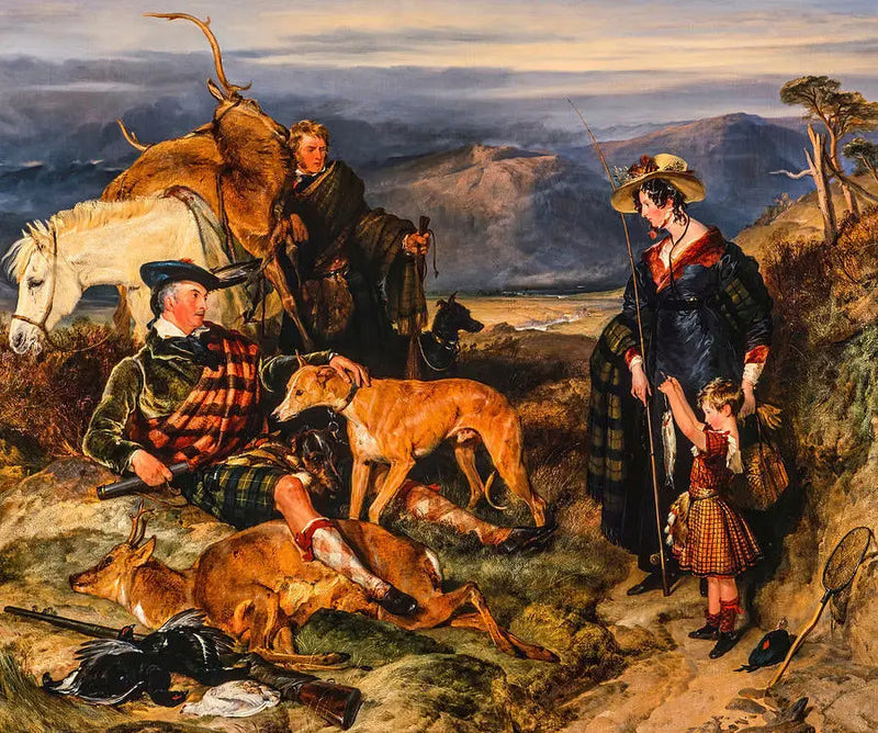 Scene in the Highlands, with portraits of the Duchess of Bedford, the Duke of Gordon, and Lord Alexander Russell - Edwin Henry Landseer