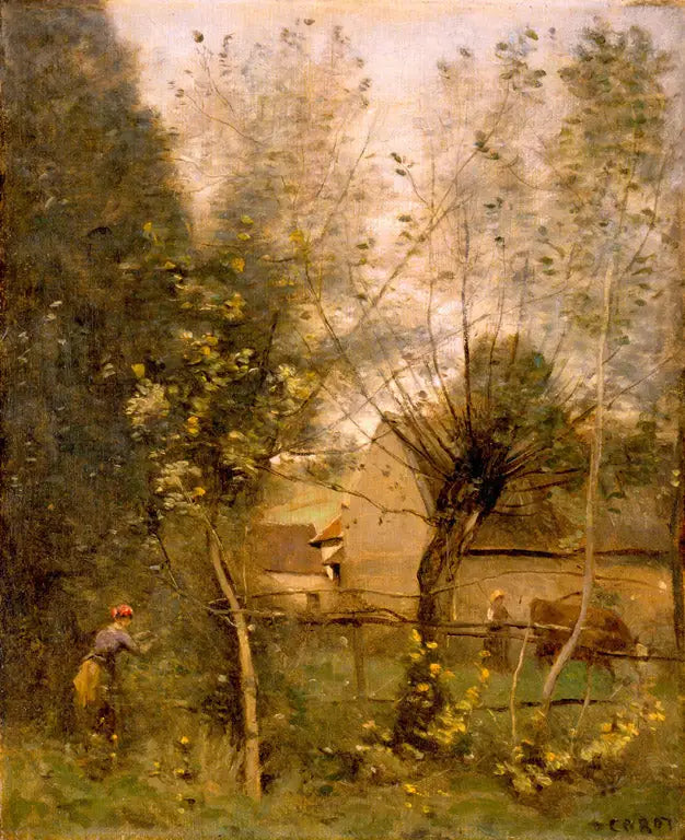 Farm Scene - Jean-Baptiste Camille Corot