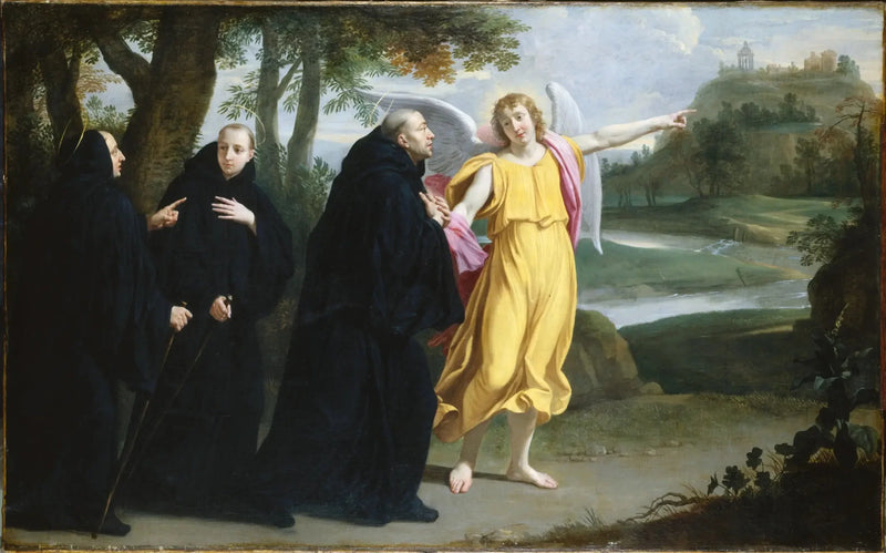 Scene from the life of Saint Benedict: the angel pointing out to Saint Benedict the location of the Monte Cassino monastery - Philippe de Champaigne