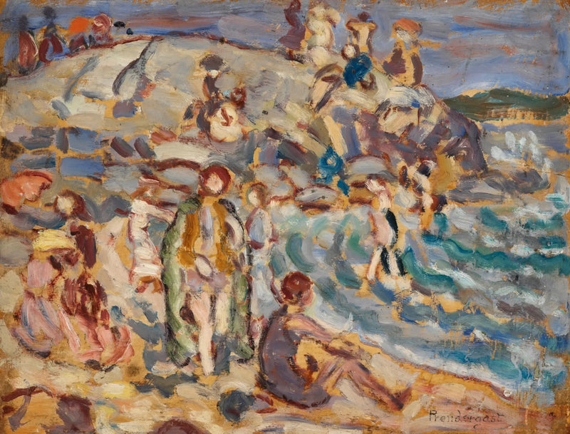 Beach scene and hill - Maurice Prendergast