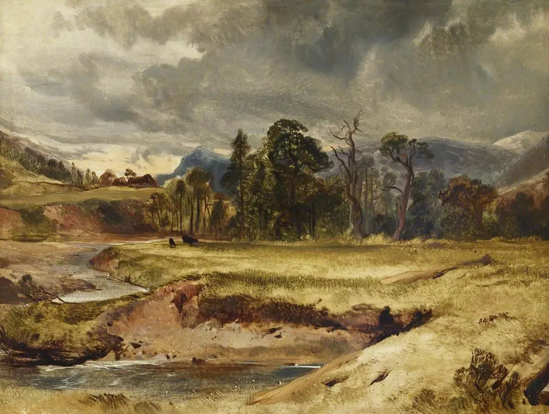 Scottish river scene with cattle in a meadow - Edwin Henry Landseer