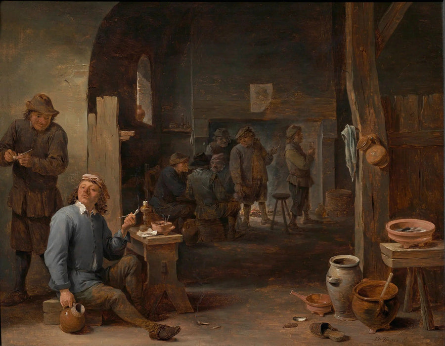 Tavern scene with a smoker holding a pot - David Teniers the Younger