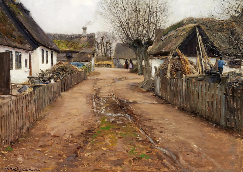 Village Scene at the Beginning of Spring. - H. A. Brendekilde