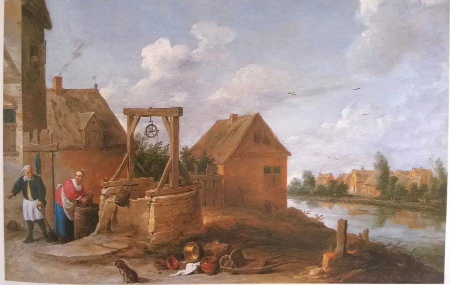 Village scene with a woman at the well - David Teniers the Younger