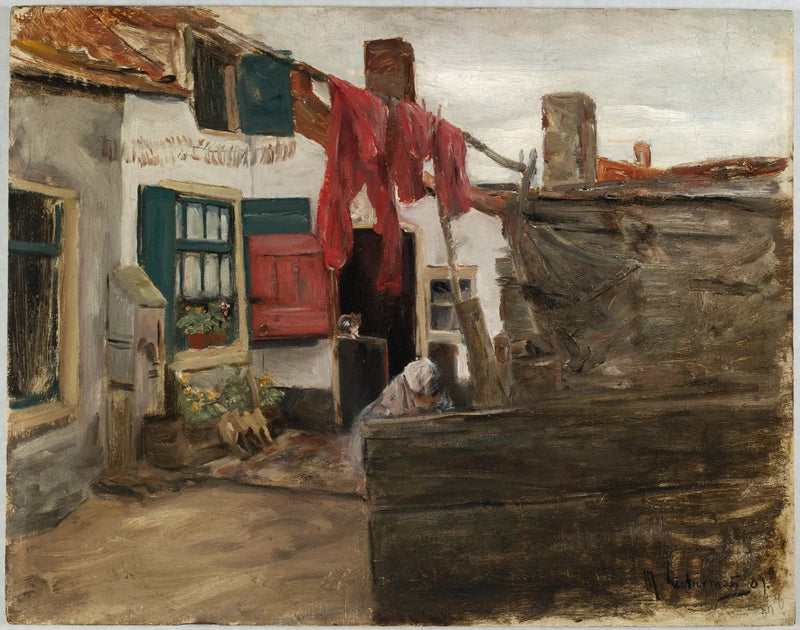 Dutch village scene with hanging laundry - Max Liebermann
