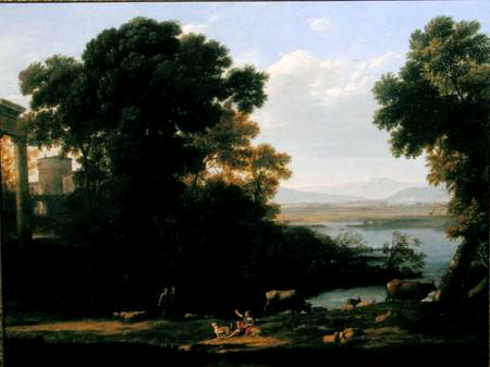 Classic river scene with a view of a city - Claude Lorrain