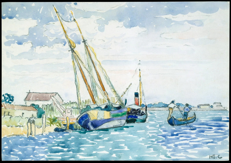 Marine scene (Boats near Venice) - Henri-Edmond Cross