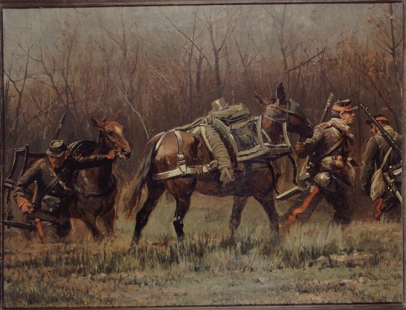 Military scene: mobiles leading ambulance mules (fragment of the Champigny panorama) - Édouard Detaille