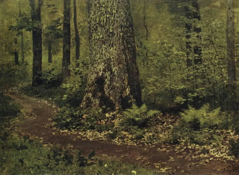 Trail in the deciduous forest. Ferns - Isaac Levitan