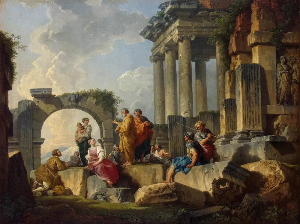 Sermon de saint Paul au milieu des ruines - Giovanni Paolo Panini image 1 reproduction de peinture à l’huile
