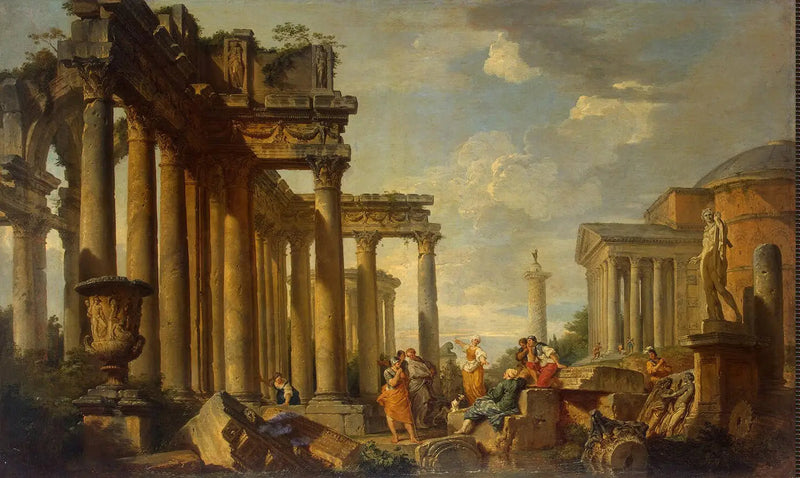 Sermon of Saint Sibyl in the Roman ruins with the statue of Apollo - Giovanni Paolo Panini