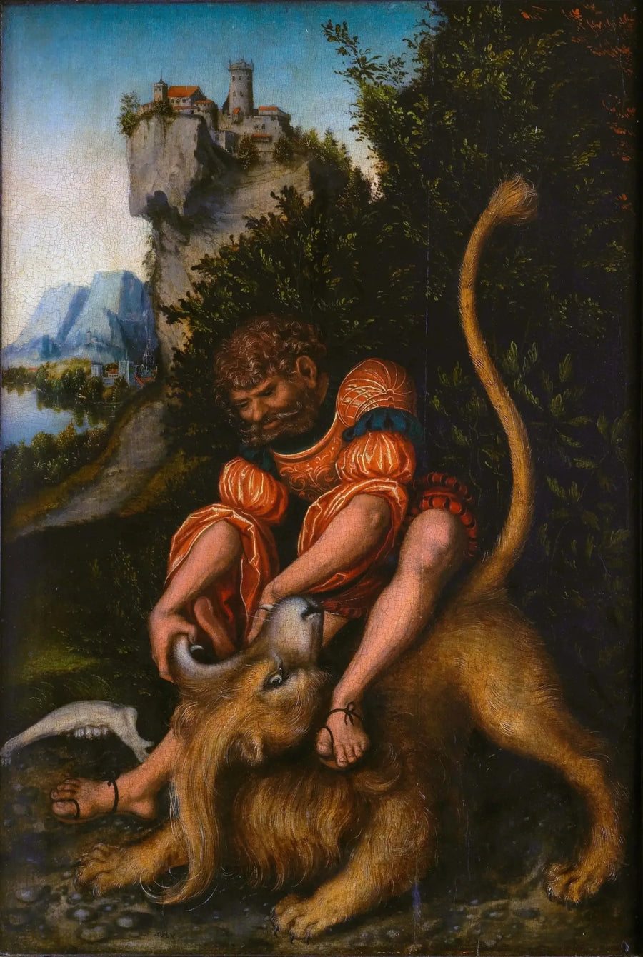 Simson fights a lion - Lucas Cranach the Elder