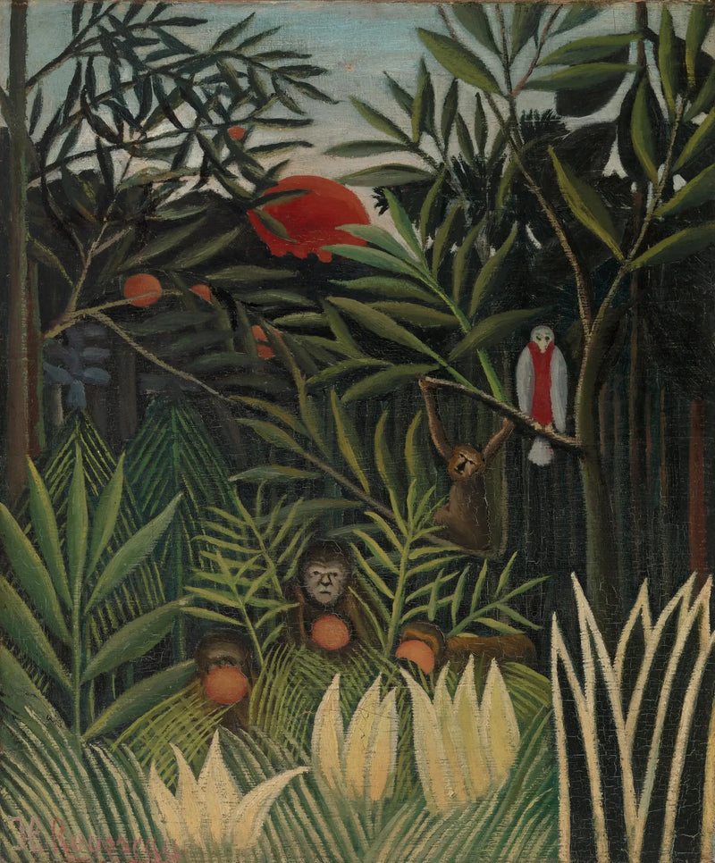Monkeys and Parrot in the Jungle - Henri Rousseau