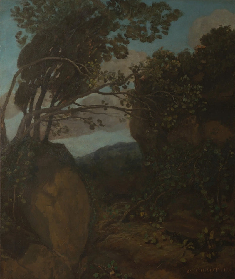 Souvenir de Nemi. Rochers et arbustes - Jean-Baptiste Camille Corot