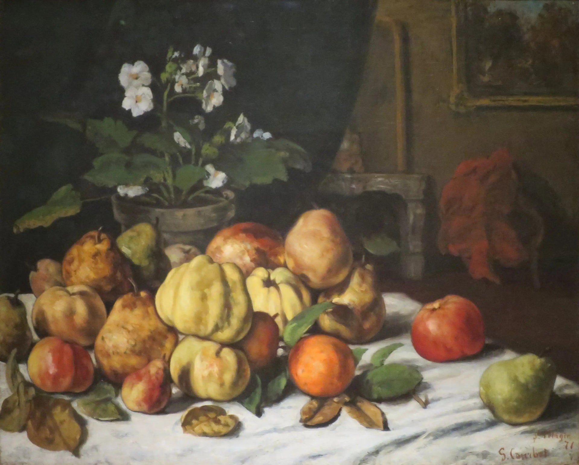 Table de salon couverte de fruits - Gustave Courbet image 1 reproduction de peinture à l’huile