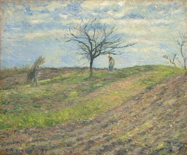 Plowed Land in Winter, with a Man Wearing a Peasant Hat - Camille Pissarro