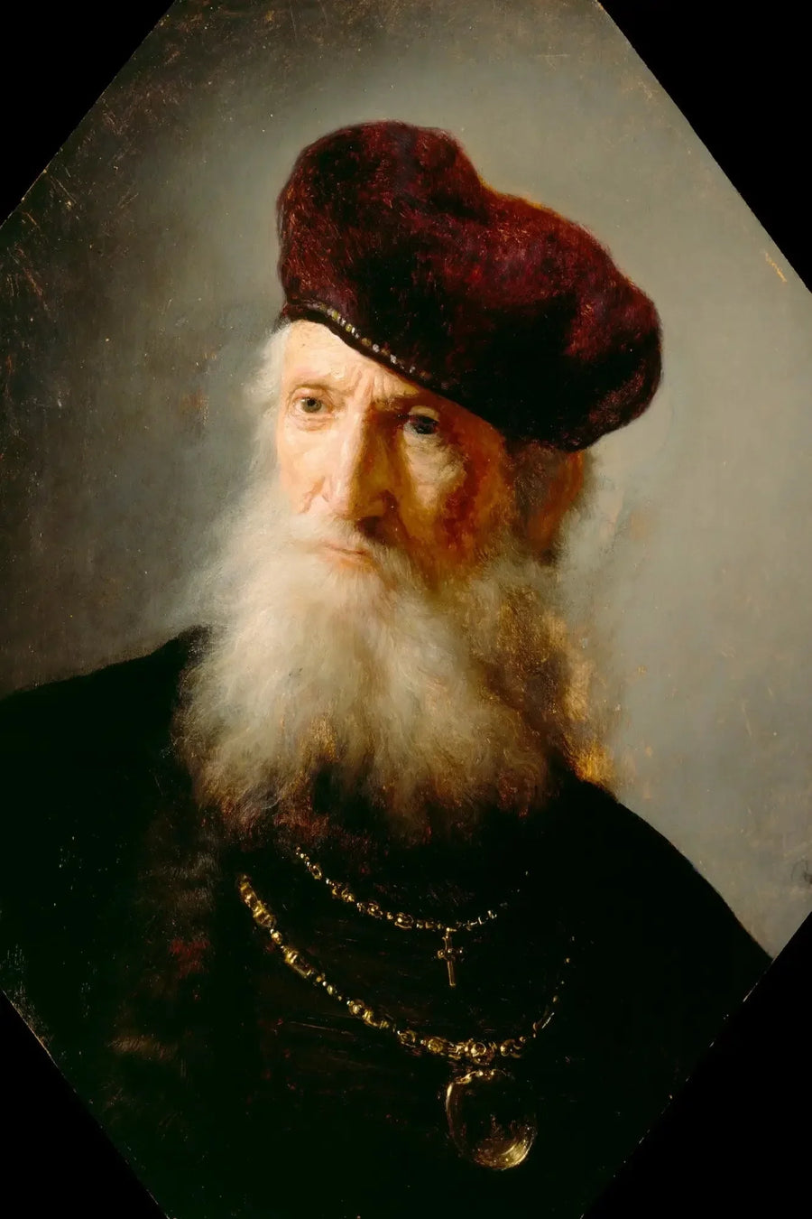 Head of an old bearded man wearing a high beret - Rembrandt