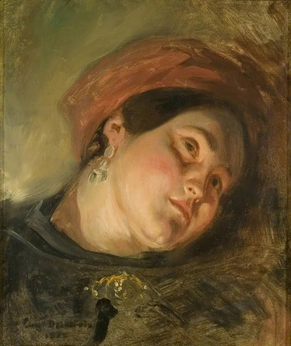 Tête de femme au turban rouge - Eugène Delacroix image 2 reproduction de peinture à l’huile
