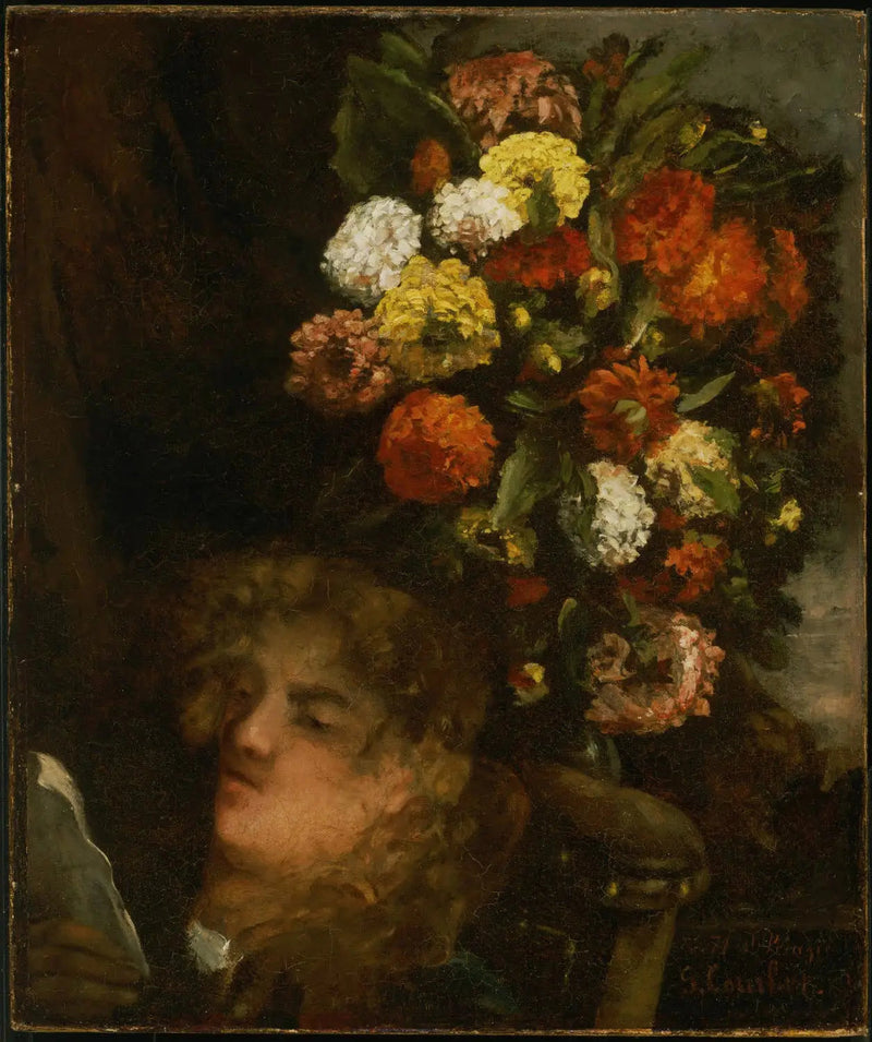 Woman's Head and Flowers - Gustave Courbet