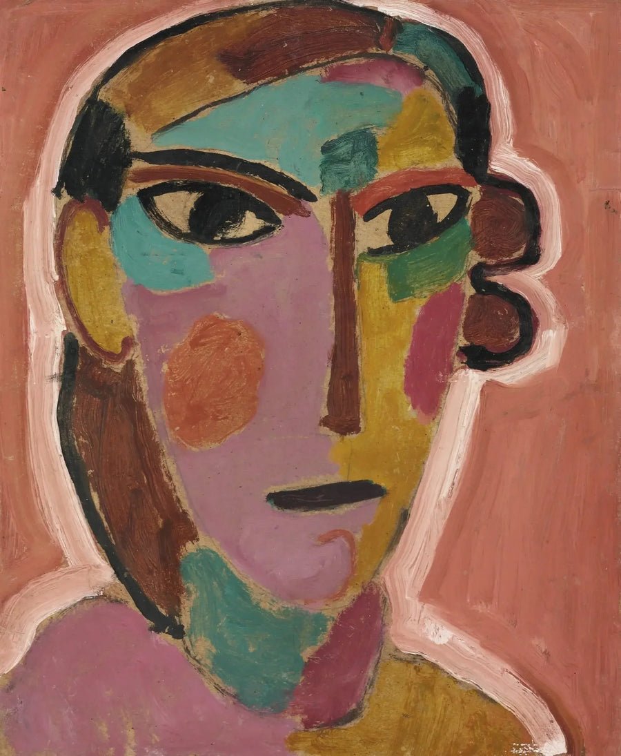 Mystical Woman's Head on Red Background - Alexej von Jawlensky
