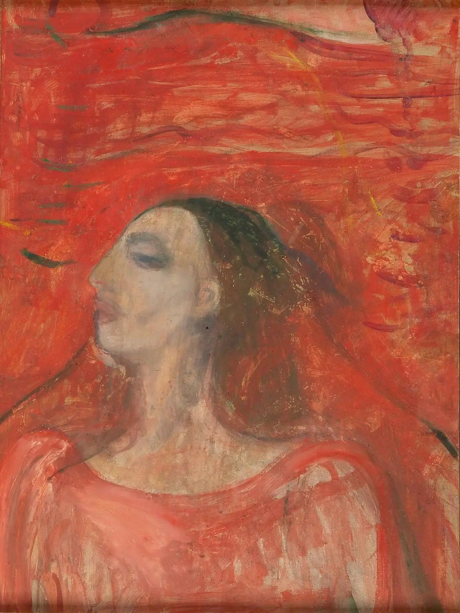 Head of Woman on Red Background - Edvard Munch