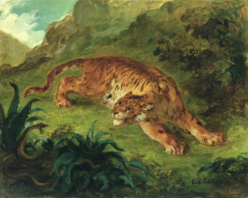 Frightened Tiger by a Snake - Eugène Delacroix