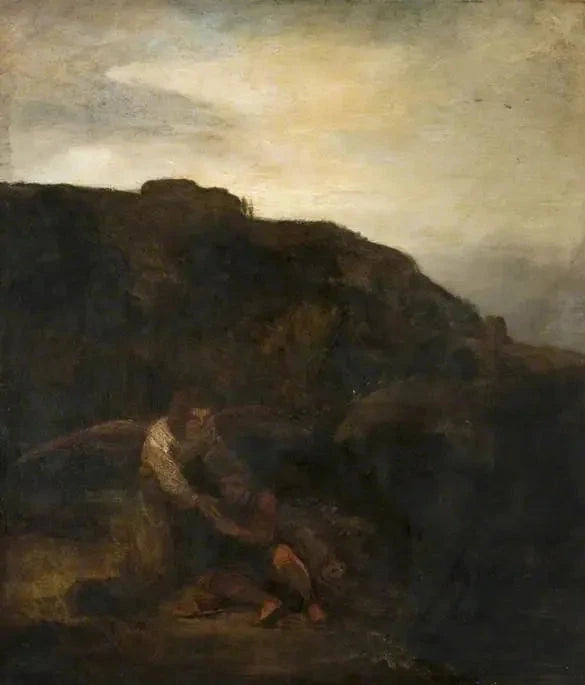Tobit and the Angel in a Landscape - Rembrandt
