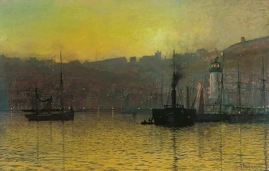 Sunset in Scarborough Harbour, North Yorkshire - John Atkinson Grimshaw