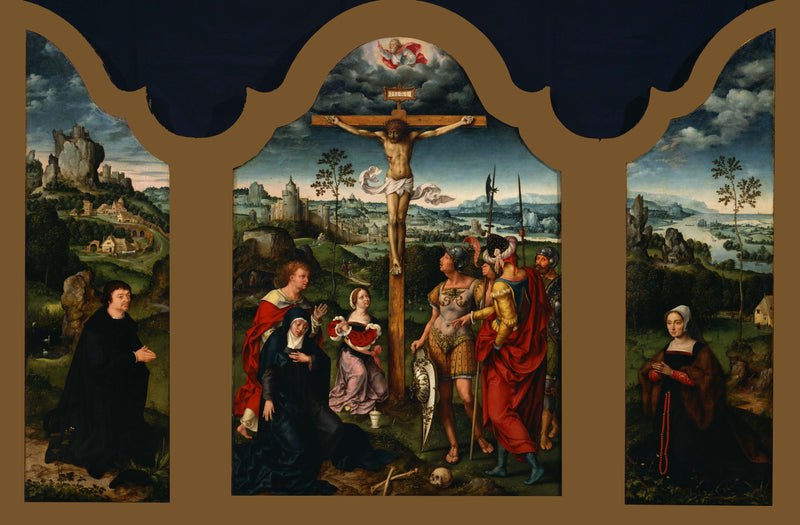 Triptych: The Crucifixion flanked by the kneeling donor and his wife - Joos van Cleve