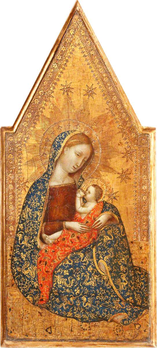 Triptych: La Vierge de l’Humilité (center); La Nativité (left); La Crucifixion (right); L’Annonciation (top left and right) - Francescuccio Ghissi